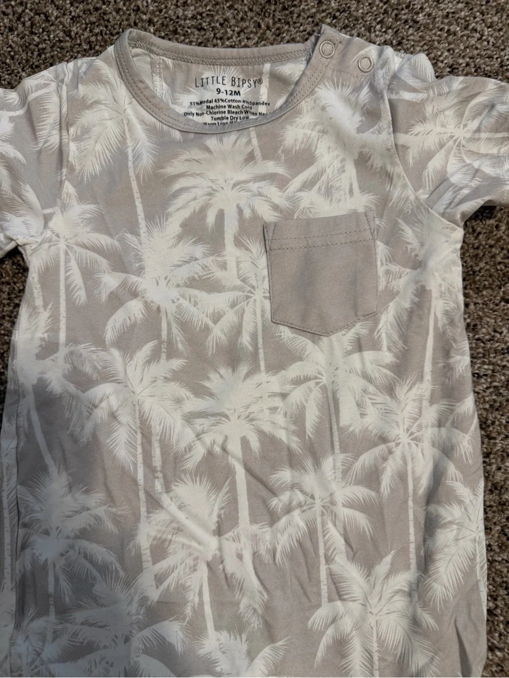 Little Bipsy Tan Palm-Print Short Sleeve One-Piece